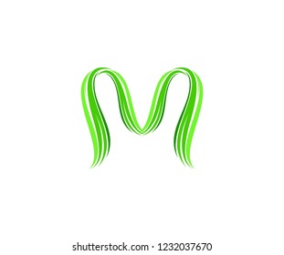 Initial M Letter Green Shape Swoosh Wave Flying Wing Logotype
