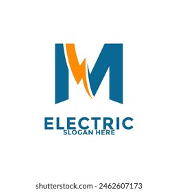 Initial M Letter with Lightning Bolt Logo Vector Design, Electric Logo template