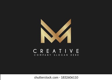 initial M letter logo design vector illustration. M Minimalist logo isolated on black background