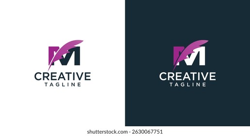 Initial M letter logo and feather symbol. Feather design elements, Initial M letter logo icon, Initial Logo Template