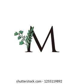 Initial M letter logo with Green Flower design 