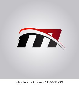 initial M Letter logo with swoosh colored red and black