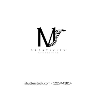 Initial M Letter Monogram Floral Crest Logotype