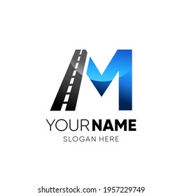 Initial M Letter Road Way Logo Design Icon Vector Graphic