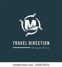 Initial M Letter with Ship Marine and Compass Icon for Travel Guide Navigation Business Logo Idea Template