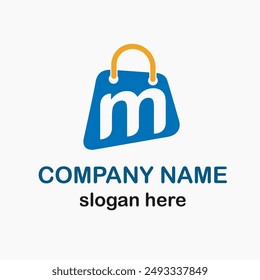 Initial m Letter with Shopping Bag Icon for Online Shop, Online Store Logo Idea Vector Template