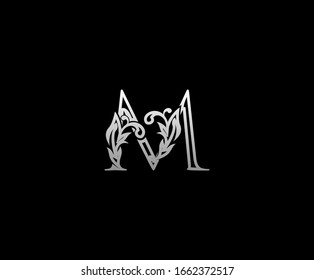 Initial M letter silver luxury beauty flourishes vintage monogram logo perfect for boutique, wedding invitation, restaurant,hotel.