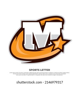 Initial M letter sport design concept with swosh star isolated on white background, esport design