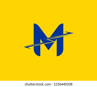 Initial M Letter Swoosh Bolt Electric Logotype