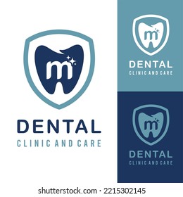 Initial m Letter with Tooth Dental Icon for Dental Clinic and Care for Simple Modern Logo Idea