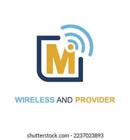 Initial M Letter with WIFI icon for Provider service company logo design idea template