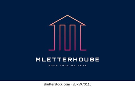Initial M Logo kombiniert mit Home Icon. Vektorgrafik.