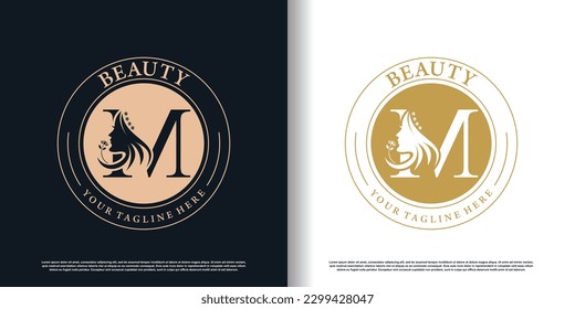 initial m logo design with beauty women icon and creative concept premium vector