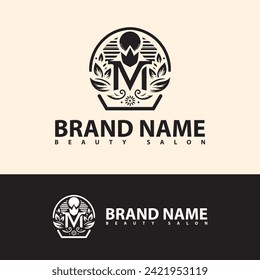 initial M logo design with leaf and circle elements