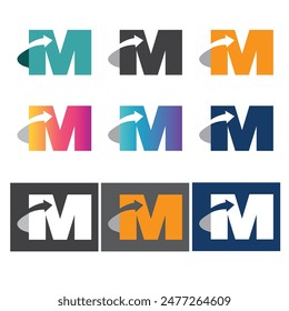 Initial M logo. letter M with arrow inside, usable for business, trading and logistic logos.
