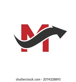 Logo Inicial M, Letra M Y Signo De Combinación De Flecha Financiera. Logotipo De Finanzas Sobre El Concepto De Letra M. Logo De Marketing Y Negocios Financieros