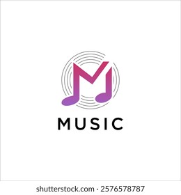 initial M logo music melody bass design. group music song melody icon vector template