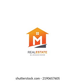Logo inicial de M con concepto inmobiliario