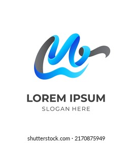 initial M logo vector with 3d blue and grey color style