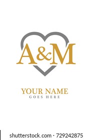 Initial A & M with love background logo template vector