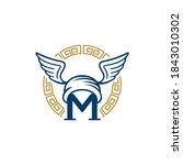 initial M with mercury god with ancient greek circle border frame