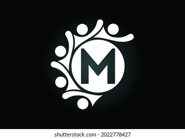Initial M monogram alphabet with connecting people. Team, cooperation logo sign symbol. Font emblem. Logo for corporate business collaboration and great work