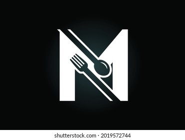 Initial M monogram alphabet with a fork, spoon. Font emblem. Modern vector logo for cafe, restaurant, cooking business, and company identity
