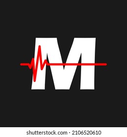 Initial m monogram alphabet with health Pulse. Heartbeat logo icon design vector. Font emblem. Logo for medical or health business, and company identity