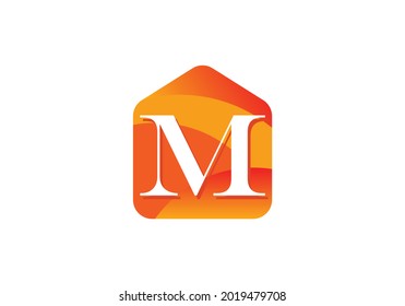 Initial M monogram alphabet with home logo concept. Modern vector logo for ecological business and company identity