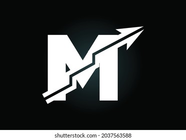 Diseño inicial del símbolo del monograma M incorporado con la flecha. Concepto de logotipo financiero o de éxito. emblema de letra. Logotipo para identidad empresarial y de empresa