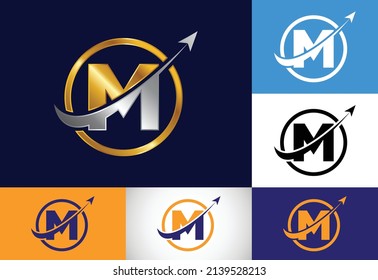 Initial M monogram alphabet symbol design incorporated with the arrow. Financial or success logo concept. Font emblem. Logo for accounting business and company identity