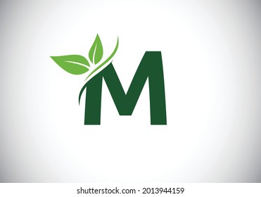 Alfabeto monograma M inicial con dos hojas. El concepto de logotipo ecológico. Logo vectorial moderno para negocios ecológicos e identidad empresarial