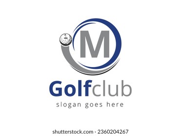 Ursprüngliches M Monogramm-Alphabet mit 6 Golf Logo Design Template. Hockey Sport Academy Sign, Club Symbol. Unternehmens- und Firmenidentität.