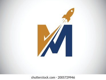 Initial M Monogram Letter Alphabet With A Rocket Logo Design. Rocket Icon. Font Emblem. Modern Vector Logotype For Business And Company Identity.