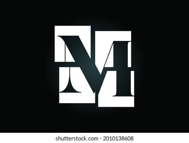 Initial M monogram letter alphabet made of four squares. Font emblem. Broken, puzzle alphabet sign. Modern vector logo design for business, and company identity.