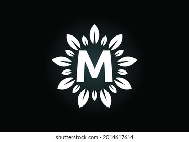 Initial M monogram letter alphabet with leaf wreath. Green leaf, flower logo design concept. Modern vector logo design for business, and company identity