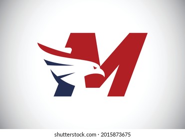 Initial M monogram letter alphabet with Eagle head negative space symbol. Creative Eagle head vector illustration. Modern logo design for business, and company identity.