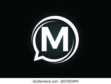 Alfabeto inicial M monograma con un icono de charla de burbujas. Conversando, chateando el concepto de logo. Diseño de logotipo moderno para un negocio de consultoría, e identidad de empresa.