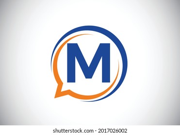 Initial M monogram letter alphabet with a bubble chat icon. Talking, chatting logo concept. Modern logo design for a consultancy business, and company identity.