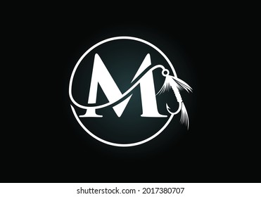 Initial M monogram letter alphabet with fishing Hook. Fishing logo concept vector illustration. Modern logo design for fishing shop, business, and company identity.