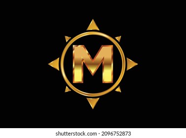 Initial M monogram letter alphabet in a compass. Font emblem. Compass logo sign symbol. Modern vector logo design for business and company identity.