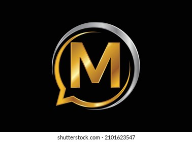 Initial M monogram letter alphabet with a bubble chat icon. Talking, chatting logo concept. Modern logo design for a consultancy business, and company identity.
