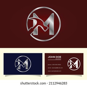 Alfabeto monograma M inicial con un martillo. Logotipo de reparación, renovación y construcción.