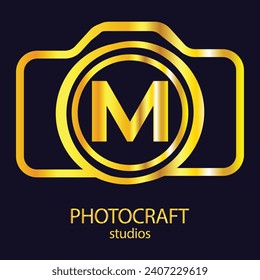 Alfabeto inicial M monograma con un icono de cámara. Ilustración vectorial del logo fotográfico. Diseño de logotipo moderno para el negocio de la fotografía y la identidad de la empresa.