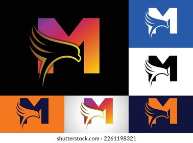 Initial M monogram letter with Eagle head negative space symbol. Creative Eagle head logo design
