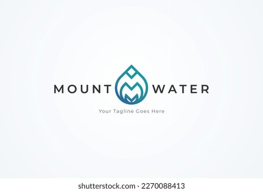 Initial M or Mountain Water Drop Logo, letter M with water drop combination, flat design logo template element, vector illustration