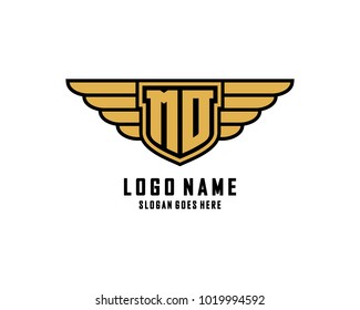 Initial M & O wing shield logo template vector