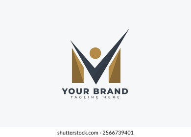 Initial M People Body Check Mark Logo Design Element