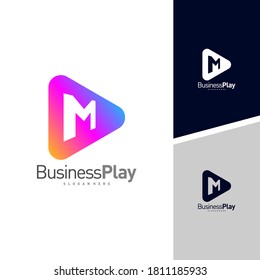 Initial M with Play logo design vector template, Icon play logo concepts