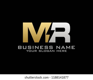Initial M R logo concept with electric template vector